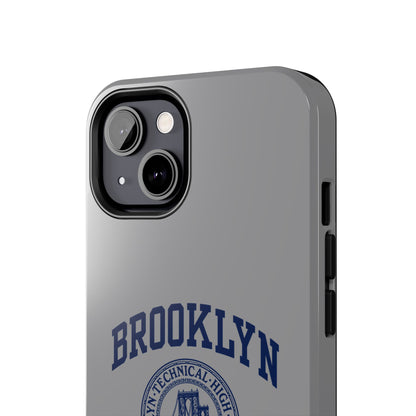 Classic Logo with Brooklyn Tech - Tough Phone Case - Grey with Navy-Blue graphics