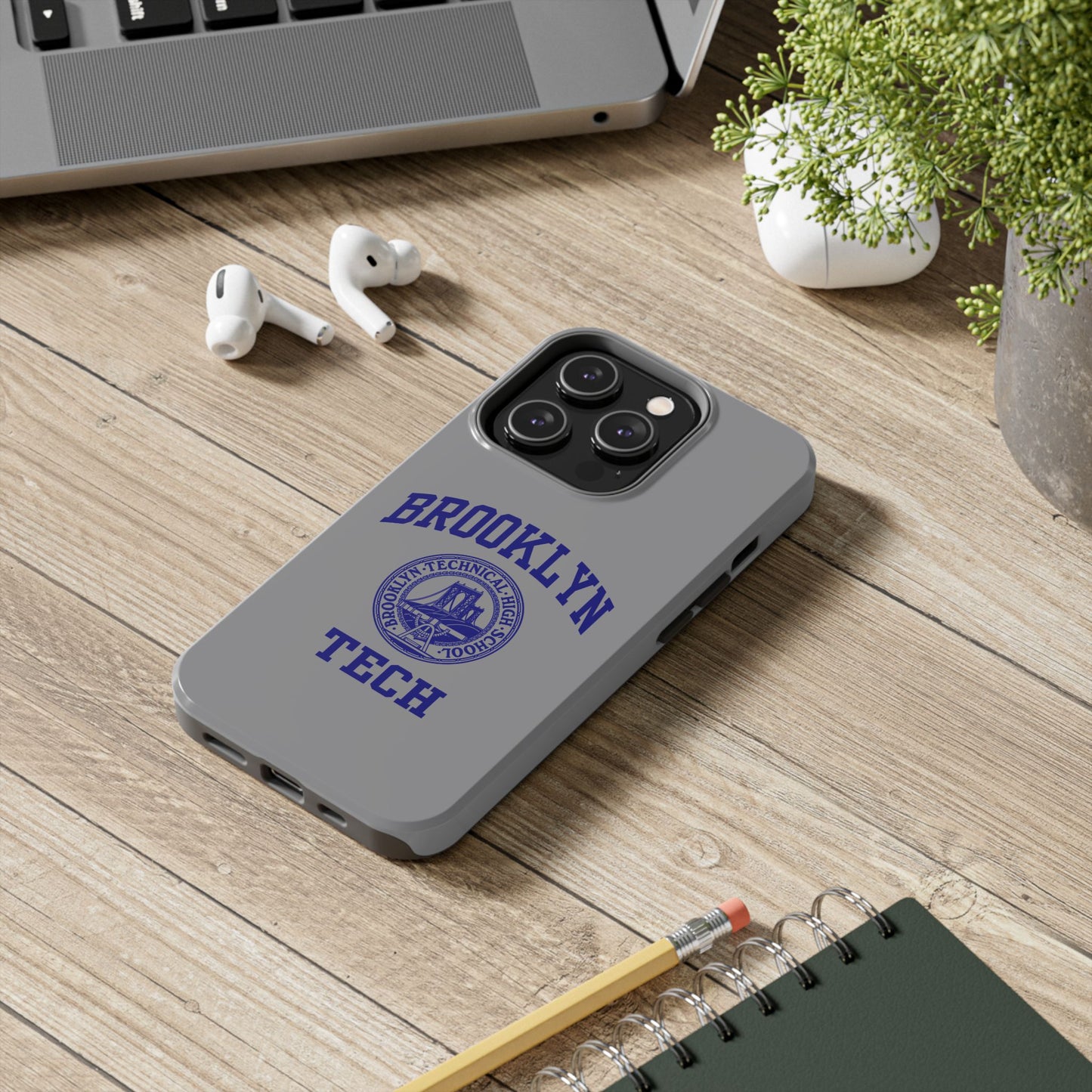 Brooklyn Tech Classic Logo - Tough Phone Case - Grey with Navy-Blue graphics