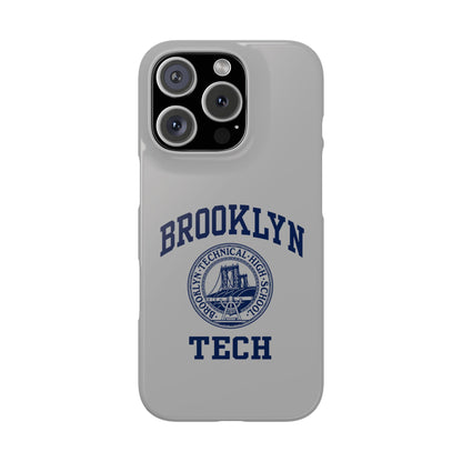 Brooklyn Tech Slim Phone Case - Grey with Navy-Blue Logo