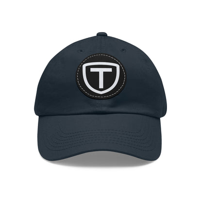 Shield With T Logo - Hat With Circular Leather Patch - White