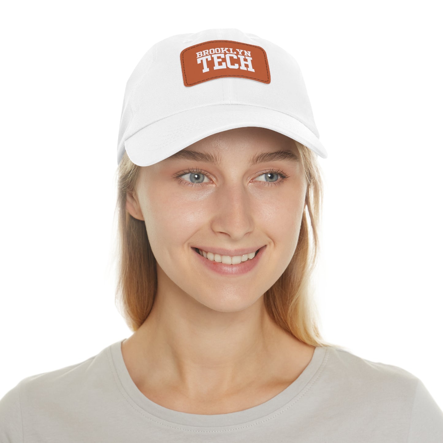 Classic Font - Hat With Rectangular Leather Patch - White
