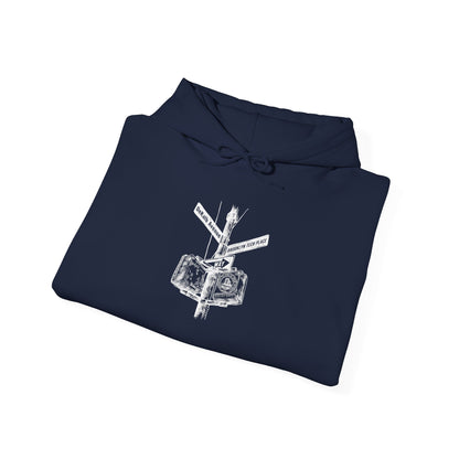 Boutique - DeKalb Ave & Brooklyn Tech Pl - (White Graphic) Men's Heavy Blend™ Hooded Sweatshirt