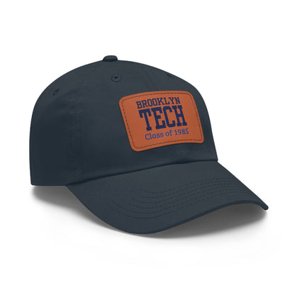 Classic Brooklyn Tech - Hat with Leather Patch (Rectangle) - Class of 1985 - Navy Font