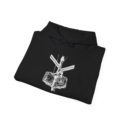 Boutique - DeKalb Ave & Brooklyn Tech Pl - (White Graphic) Men's Heavy Blend™ Hooded Sweatshirt