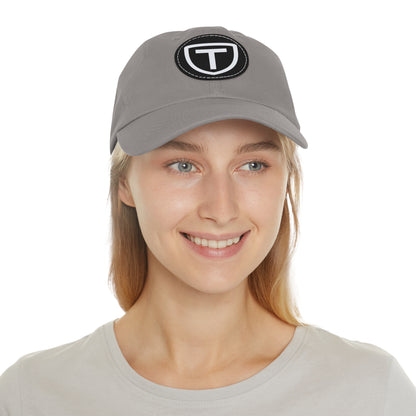 Shield With T Logo - Hat With Circular Leather Patch - White