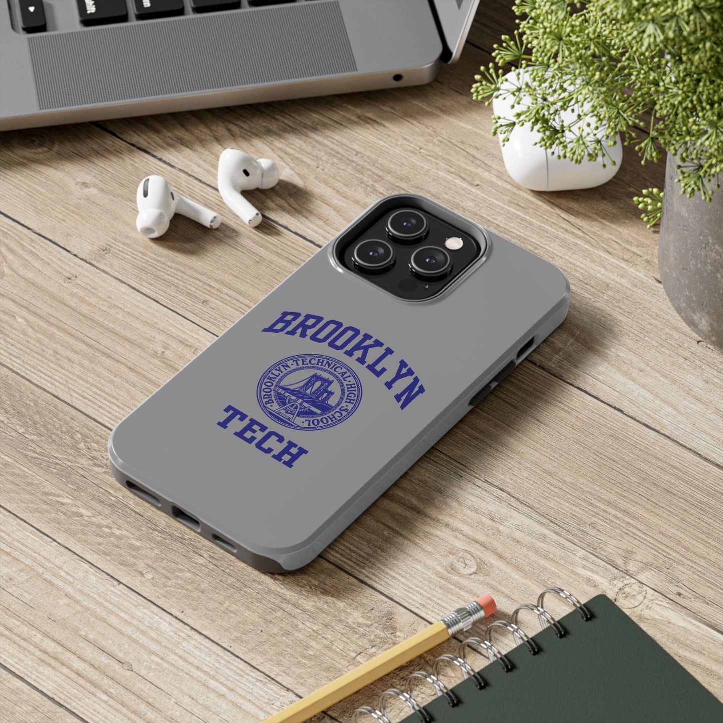 Brooklyn Tech Classic Logo - Tough Phone Case - Grey with Navy-Blue graphics