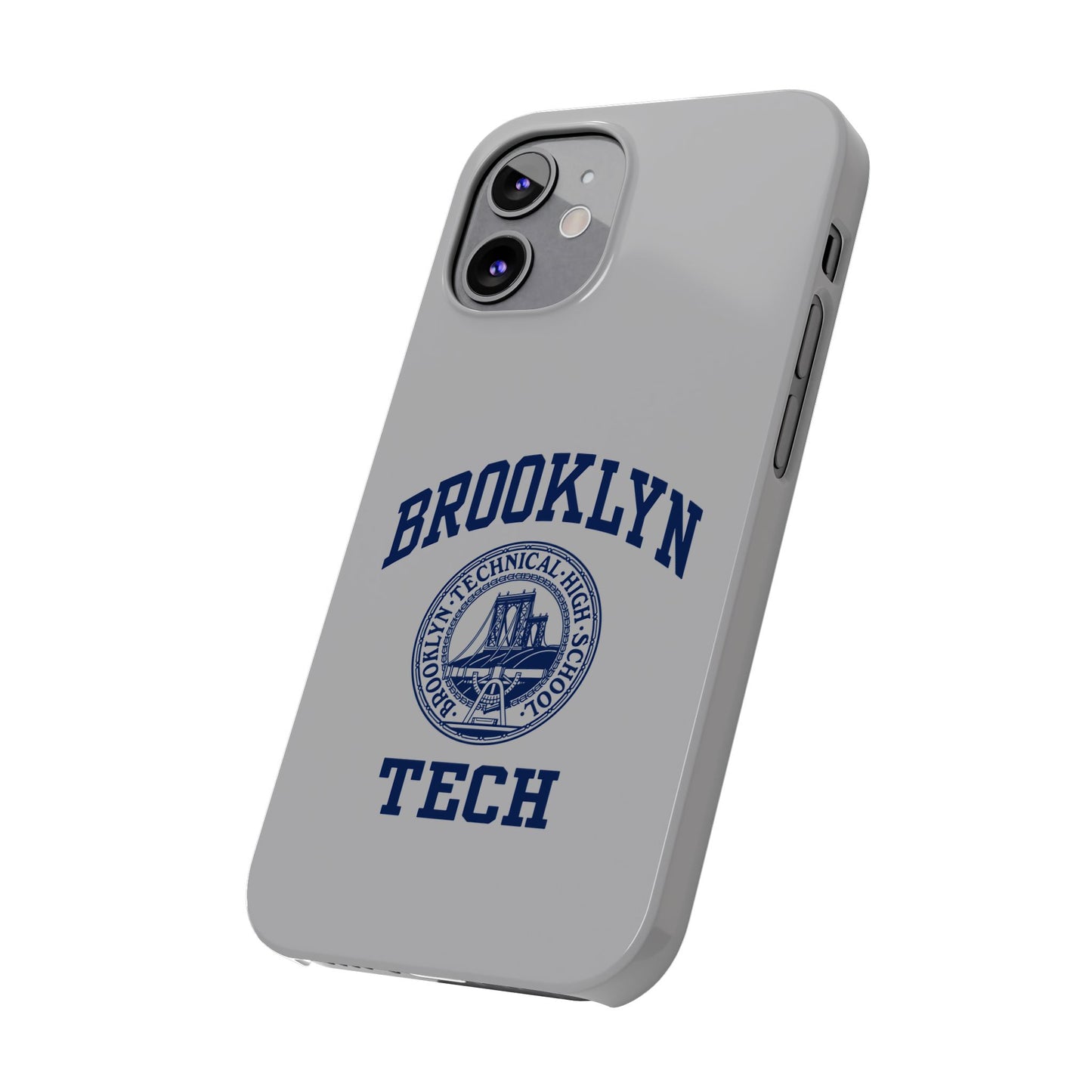 Brooklyn Tech Slim Phone Case - Grey with Navy-Blue Logo