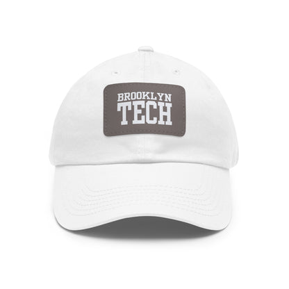 Brooklyn Tech - Hat With Leather Patch - Classic White Font (rectangle)