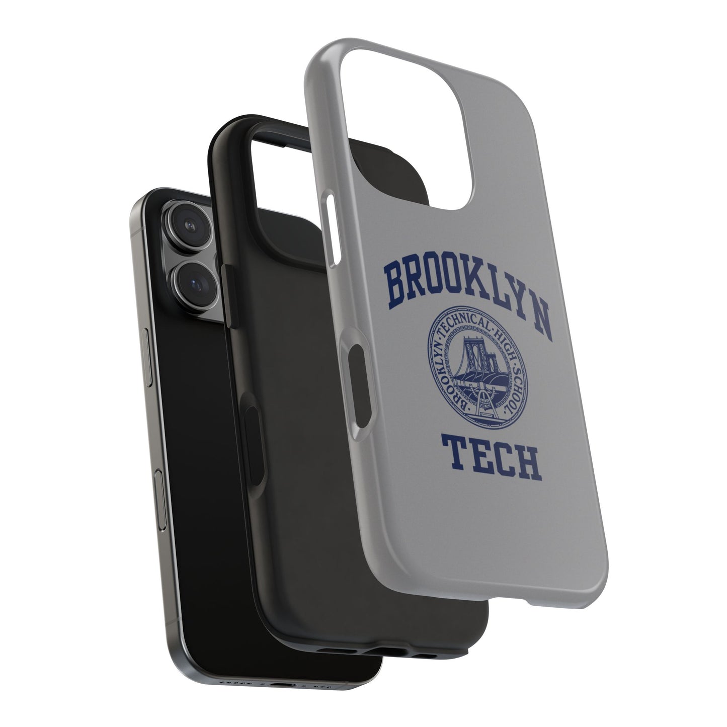 Classic Logo with Brooklyn Tech - Tough Phone Case - Grey with Navy-Blue graphics