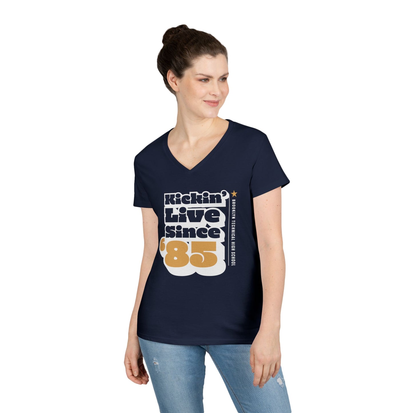 Class Of 1985 Commemorative Ladies' V-Neck T-Shirt - Kickin' Live Since '85