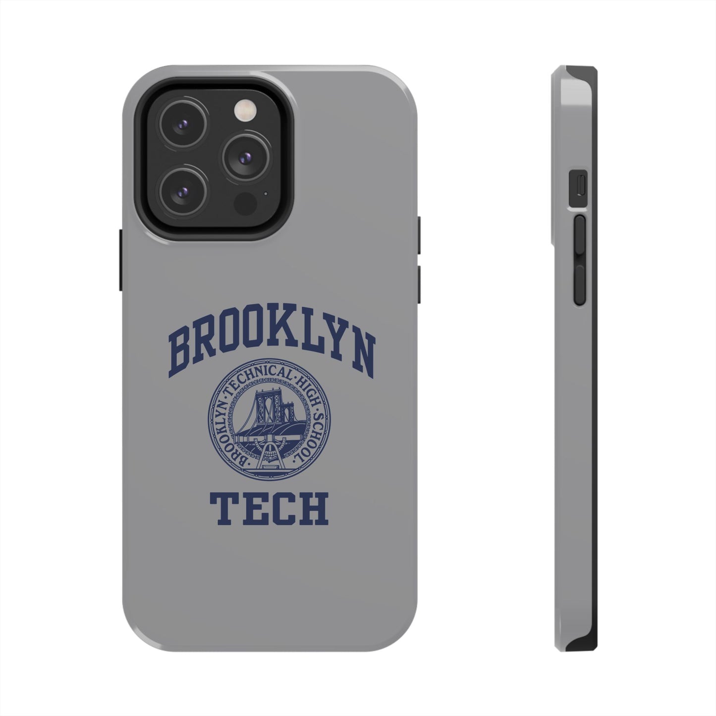 Classic Logo with Brooklyn Tech - Tough Phone Case - Grey with Navy-Blue graphics