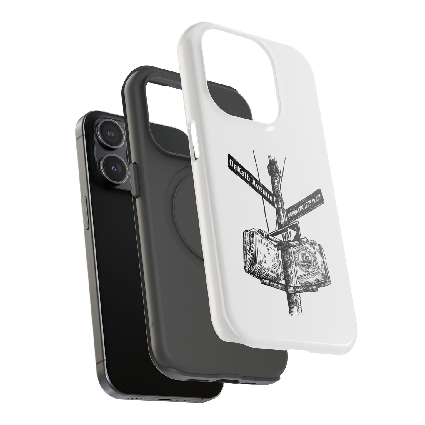Dekalb Ave & Brooklyn Tech Pl (black graphic) - Impact-Resistant Phone Cases - White