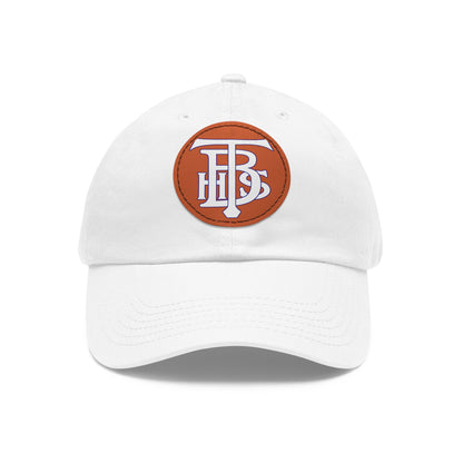 Stacked Tech Logo - Hat With Circular Leather Patch - White