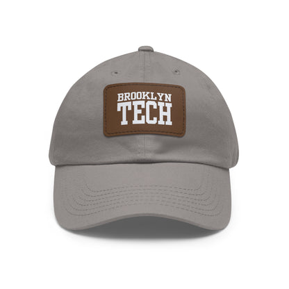 Brooklyn Tech - Hat With Leather Patch - Classic White Font (rectangle)