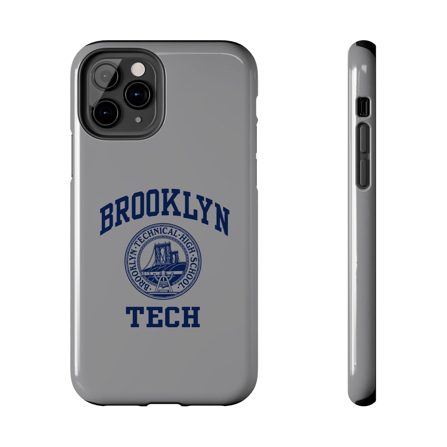Classic Logo with Brooklyn Tech - Tough Phone Case - Grey with Navy-Blue graphics