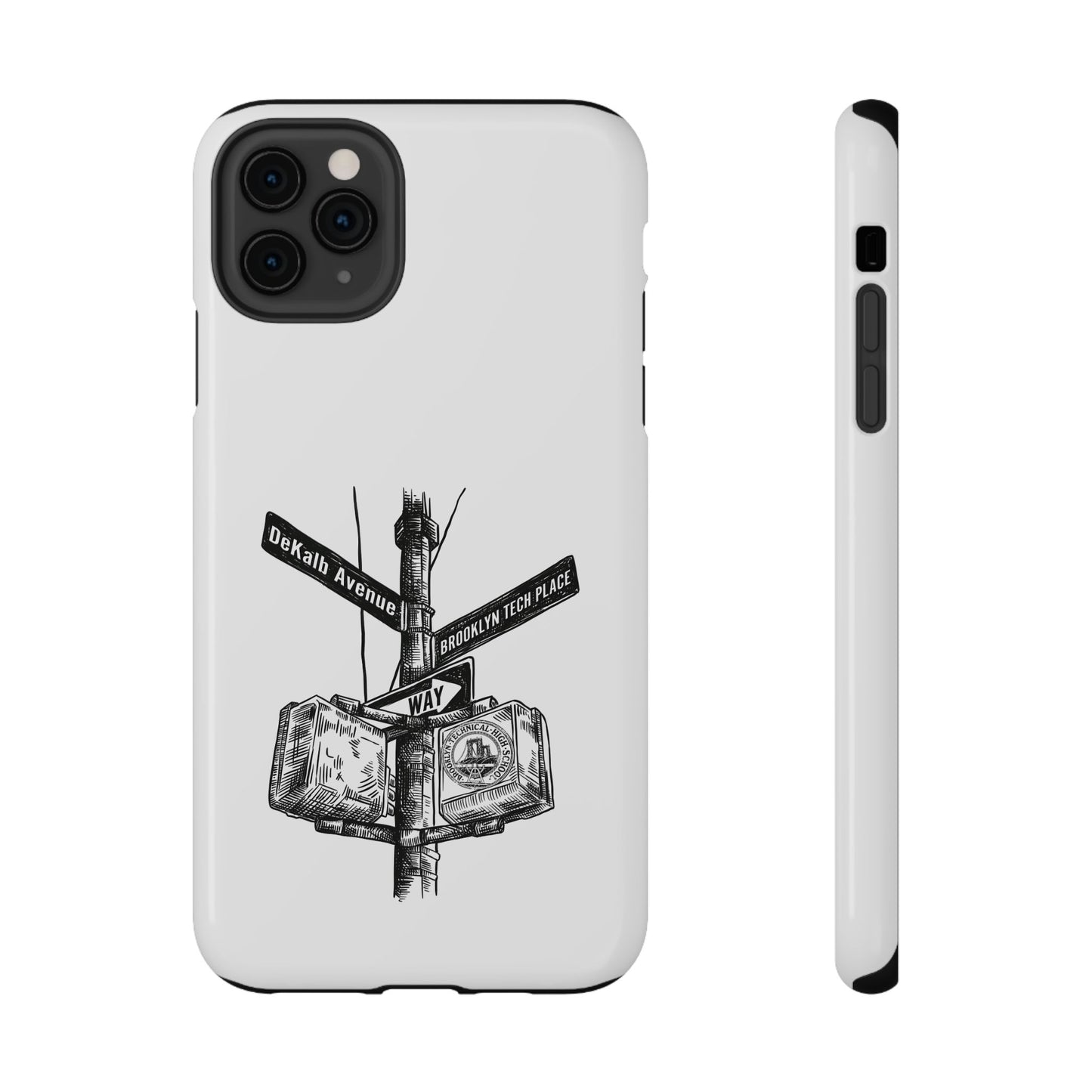 Dekalb Ave & Brooklyn Tech Pl (black graphic) - Impact-Resistant Phone Cases - White