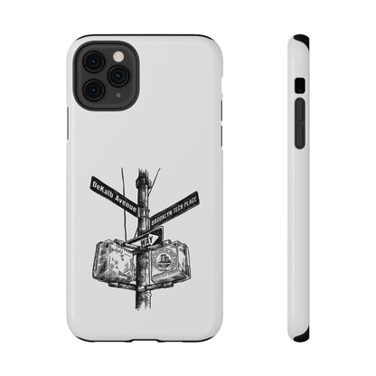 Dekalb Ave & Brooklyn Tech Pl (black graphic) - Impact-Resistant Phone Cases - White
