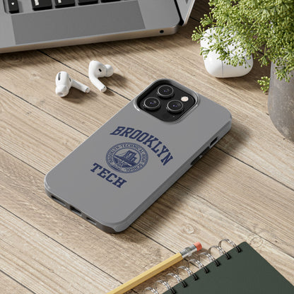 Classic Logo with Brooklyn Tech - Tough Phone Case - Grey with Navy-Blue graphics