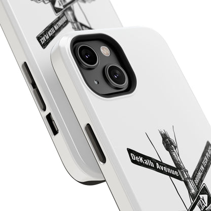 Dekalb Ave & Brooklyn Tech Pl (black graphic) - Impact-Resistant Phone Cases - White