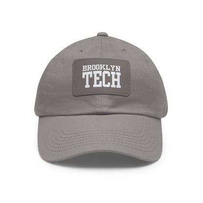 Brooklyn Tech - Hat With Leather Patch - Classic White Font (rectangle)