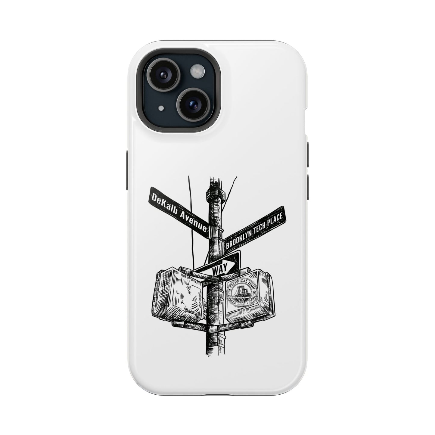 Dekalb Ave & Brooklyn Tech Pl (black graphic) - Impact-Resistant Phone Cases - White