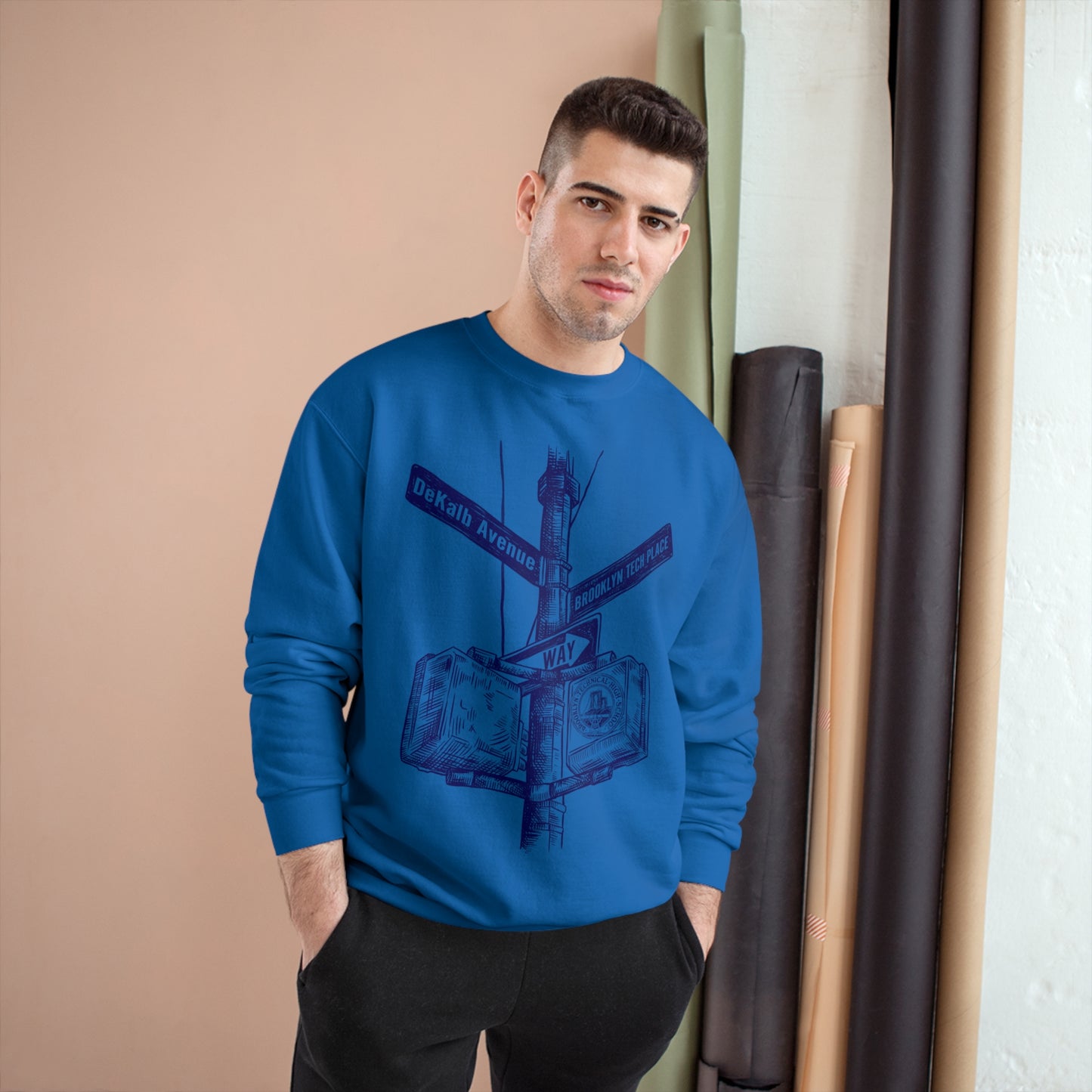 Boutique - Dekalb Ave & Brooklyn Tech Pl - Champion Crewneck Sweatshirt - Navy Graphic