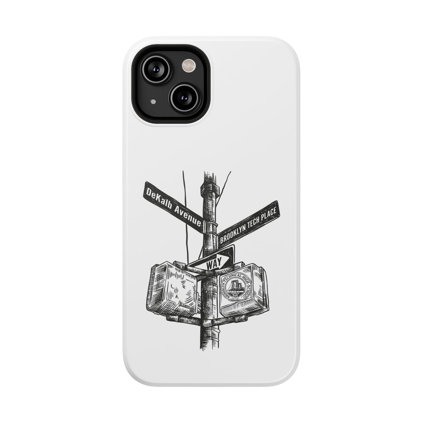 Dekalb Ave & Brooklyn Tech Pl (black graphic) - Impact-Resistant Phone Cases - White