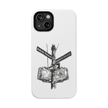 Dekalb Ave & Brooklyn Tech Pl (black graphic) - Impact-Resistant Phone Cases - White