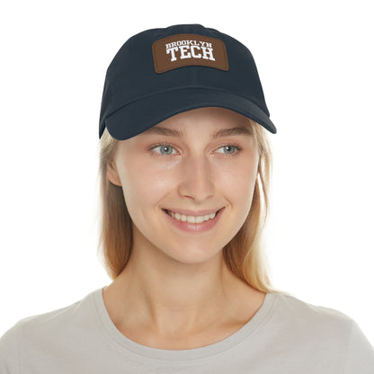 Brooklyn Tech - Hat With Leather Patch - Classic White Font (rectangle)