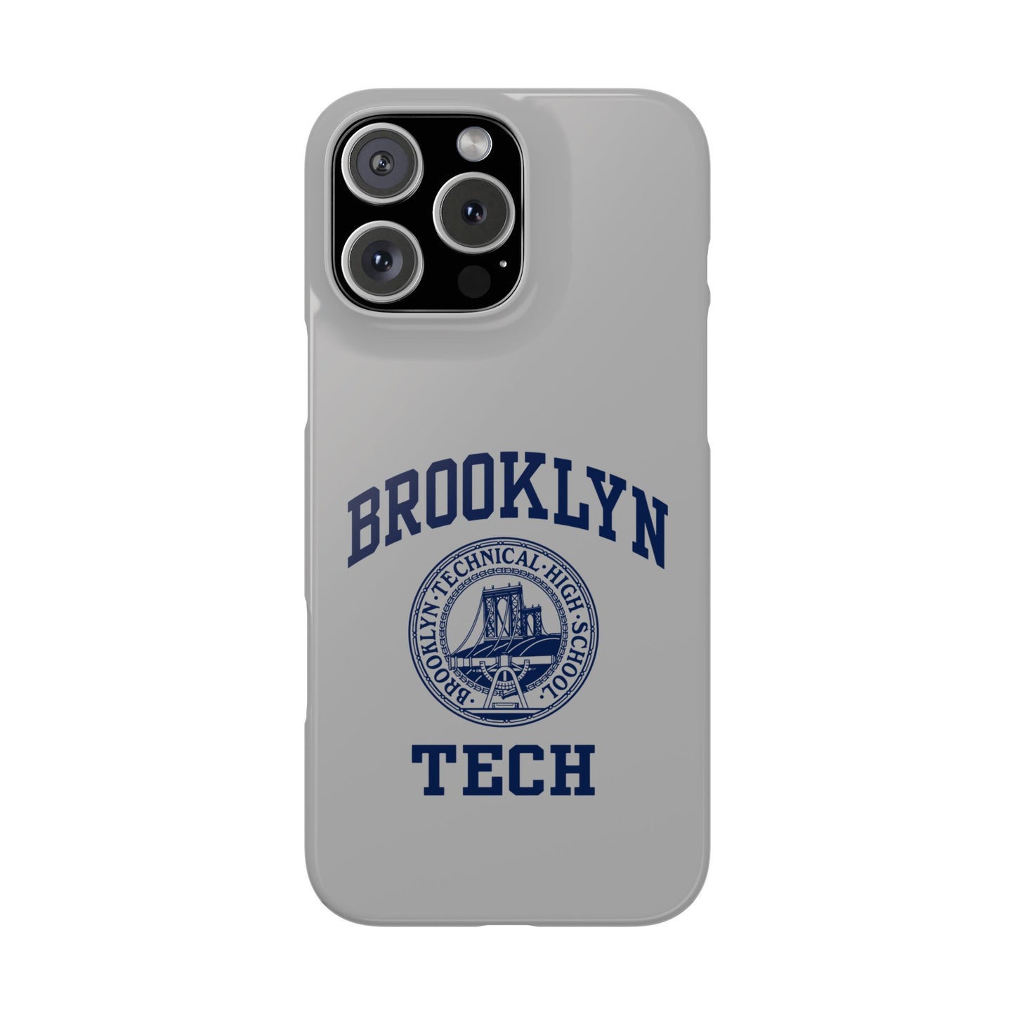 Brooklyn Tech Slim Phone Case - Grey with Navy-Blue Logo
