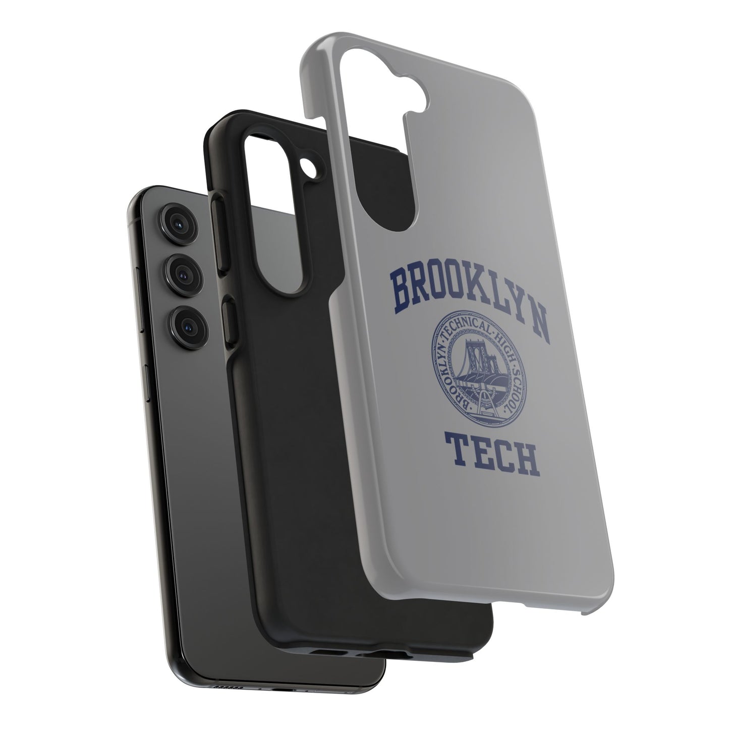 Classic Logo with Brooklyn Tech - Tough Phone Case - Grey with Navy-Blue graphics