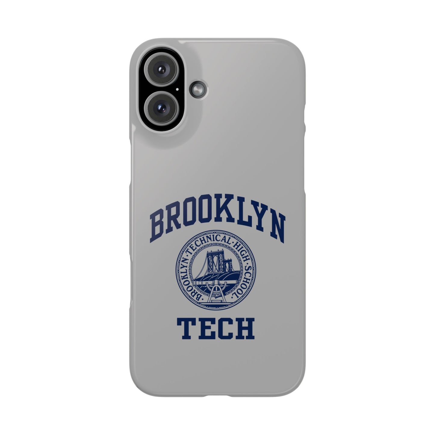 Brooklyn Tech Slim Phone Case - Grey with Navy-Blue Logo