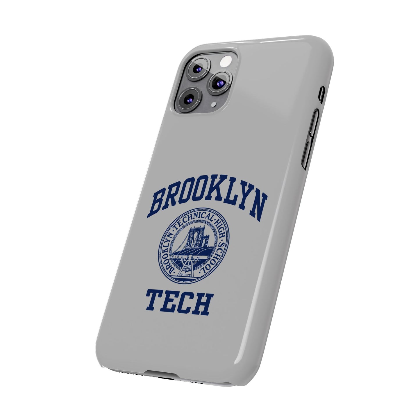 Brooklyn Tech Slim Phone Case - Grey with Navy-Blue Logo