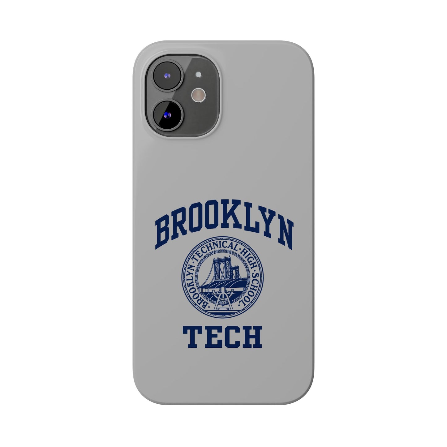 Brooklyn Tech Slim Phone Case - Grey with Navy-Blue Logo