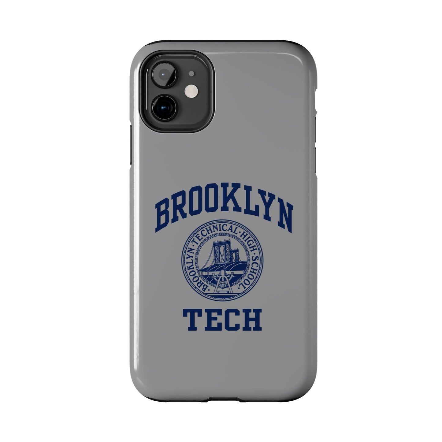 Classic Logo with Brooklyn Tech - Tough Phone Case - Grey with Navy-Blue graphics