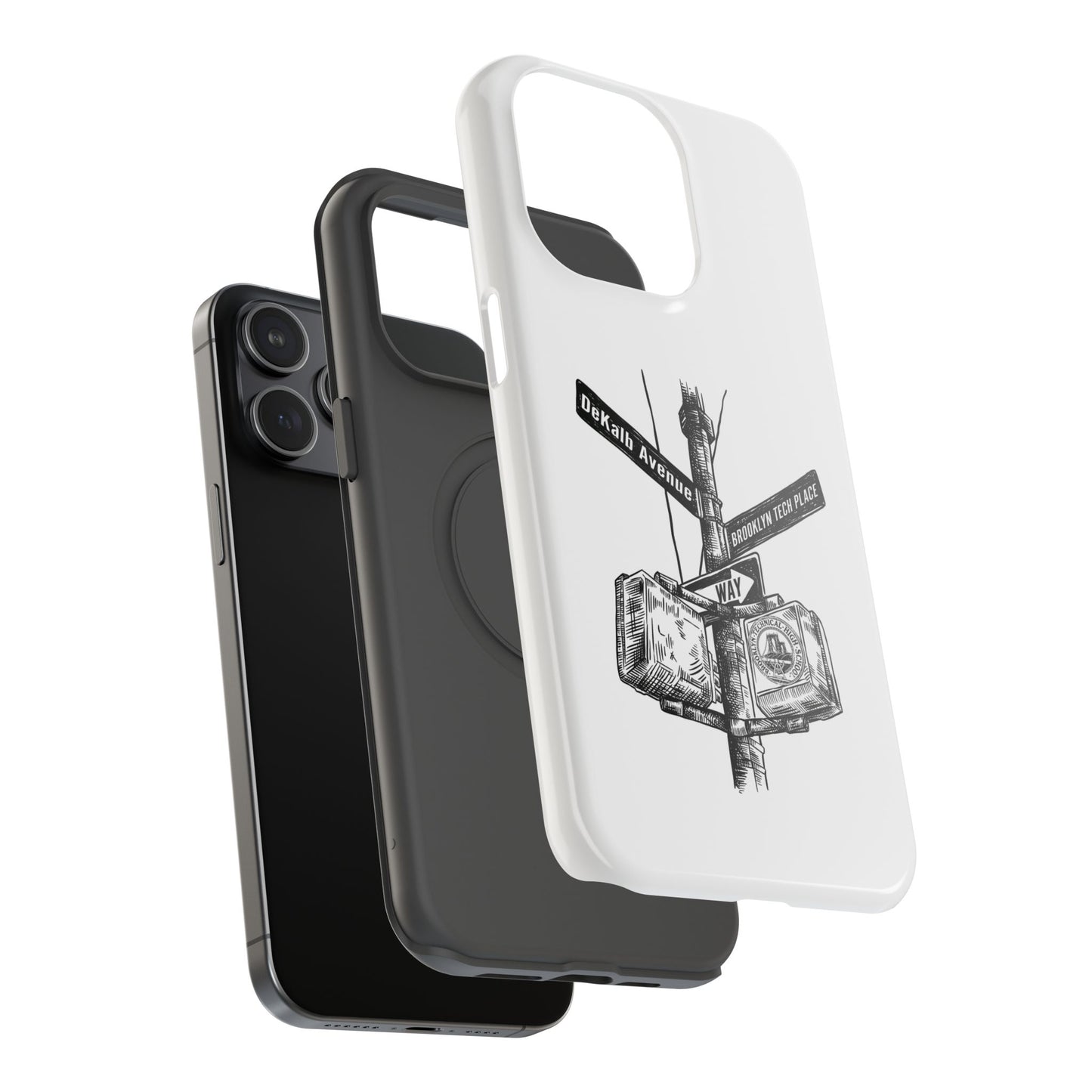 Dekalb Ave & Brooklyn Tech Pl (black graphic) - Impact-Resistant Phone Cases - White
