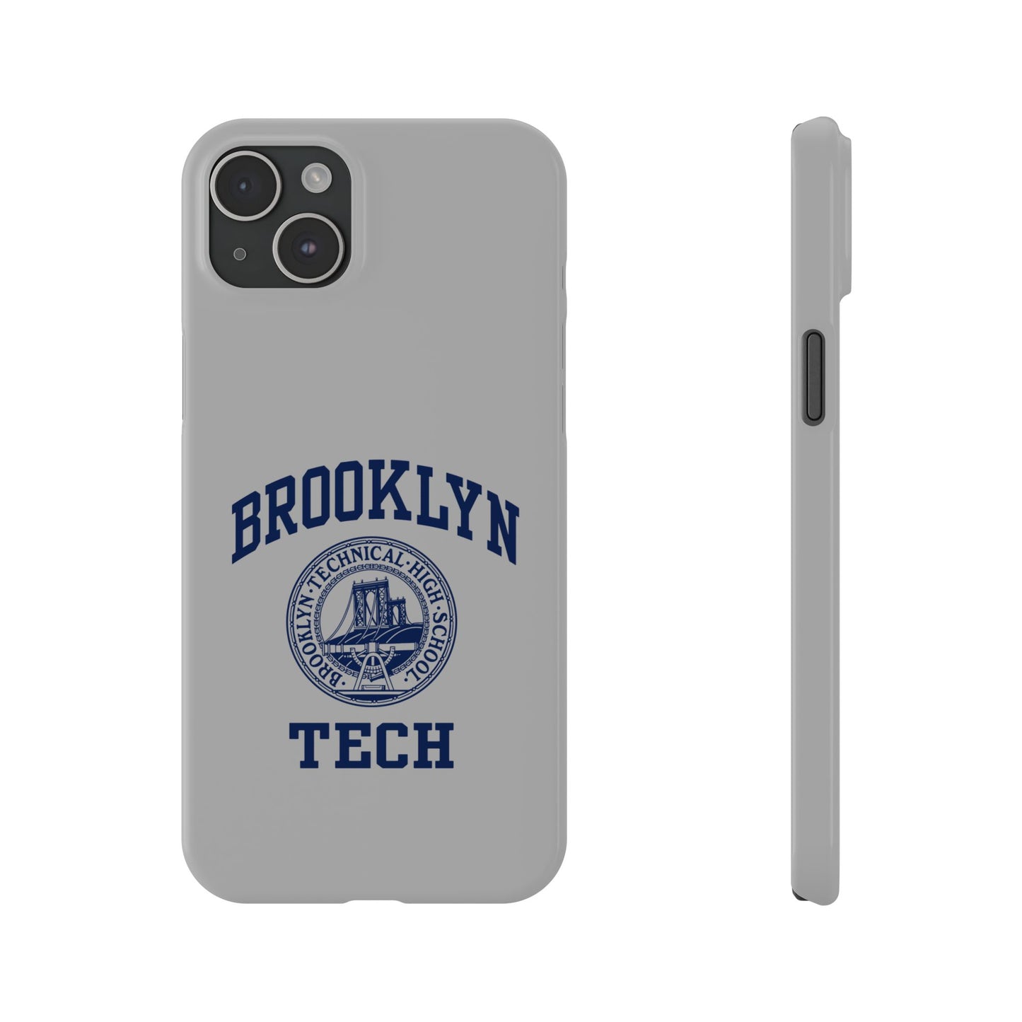 Brooklyn Tech Slim Phone Case - Grey with Navy-Blue Logo