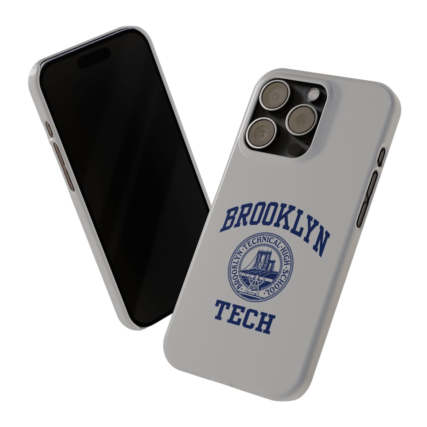 Brooklyn Tech Slim Phone Case - Grey with Navy-Blue Logo