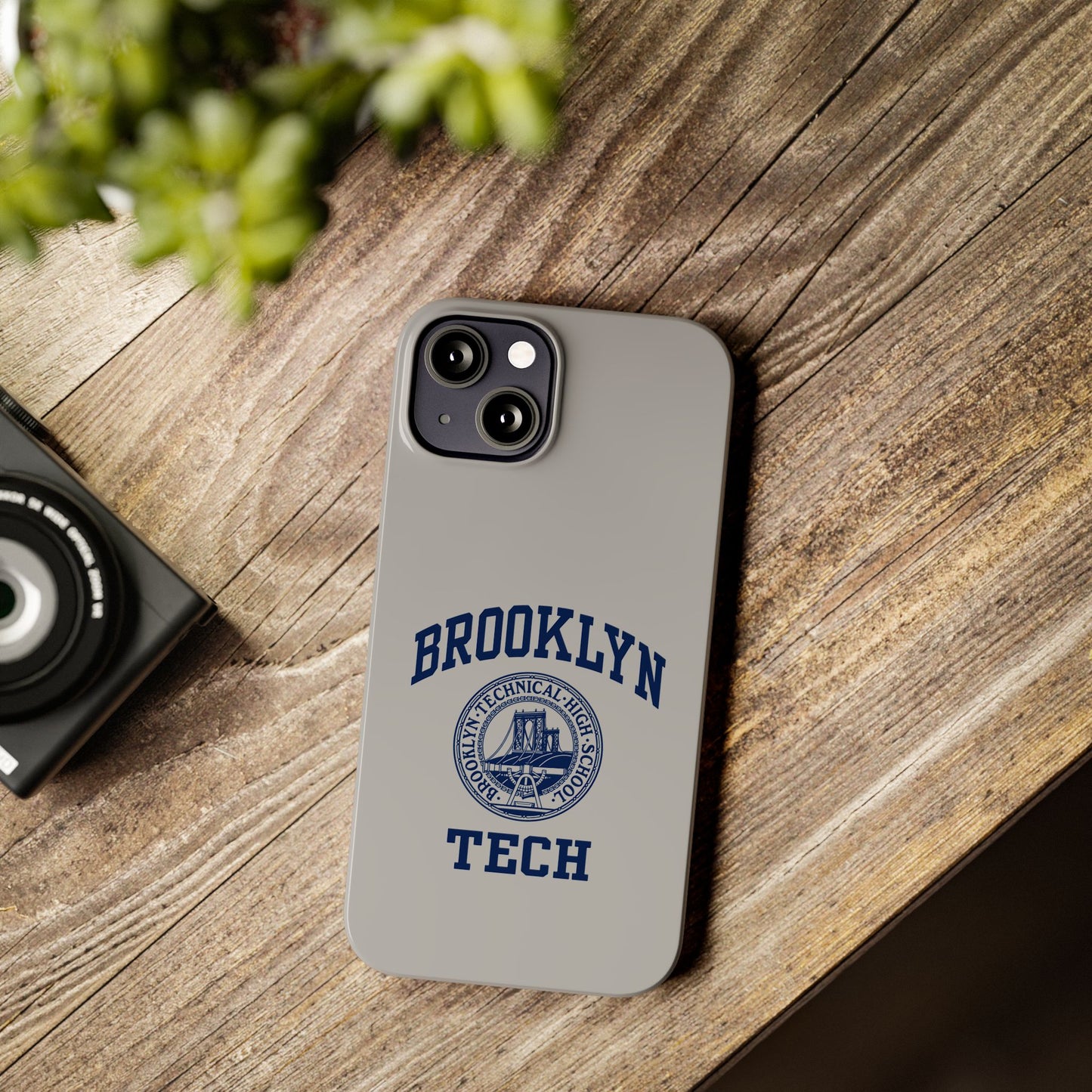 Brooklyn Tech Slim Phone Case - Grey with Navy-Blue Logo