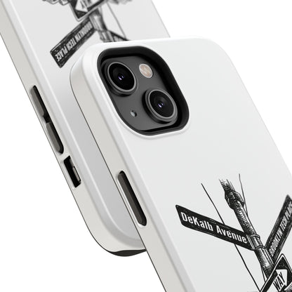 Dekalb Ave & Brooklyn Tech Pl (black graphic) - Impact-Resistant Phone Cases - White