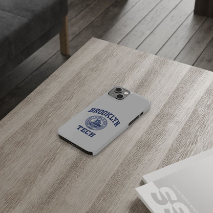 Brooklyn Tech Slim Phone Case - Grey with Navy-Blue Logo