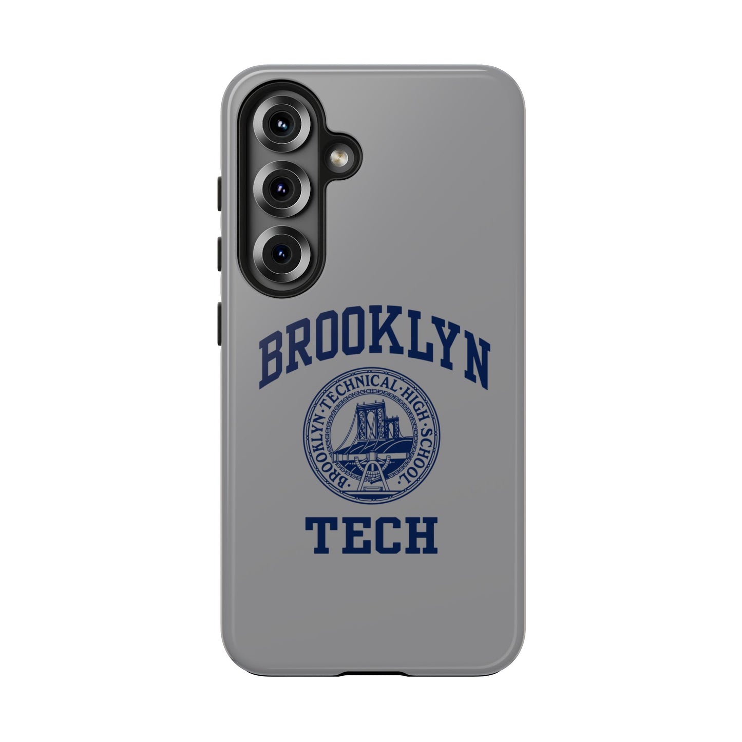 Classic Logo with Brooklyn Tech - Tough Phone Case - Grey with Navy-Blue graphics