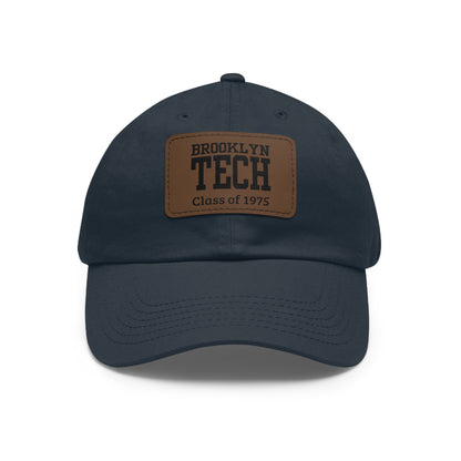 Classic Brooklyn Tech - Hat with Leather Patch (Rectangle) - Class of 1975 - Black & White fonts