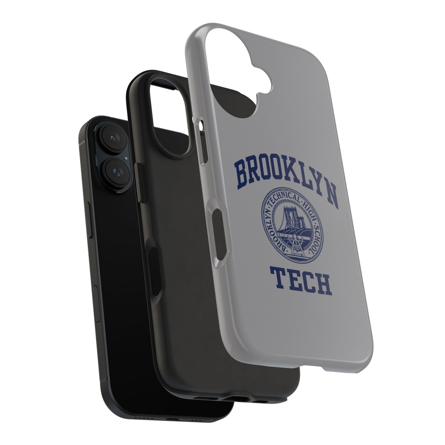 Classic Logo with Brooklyn Tech - Tough Phone Case - Grey with Navy-Blue graphics