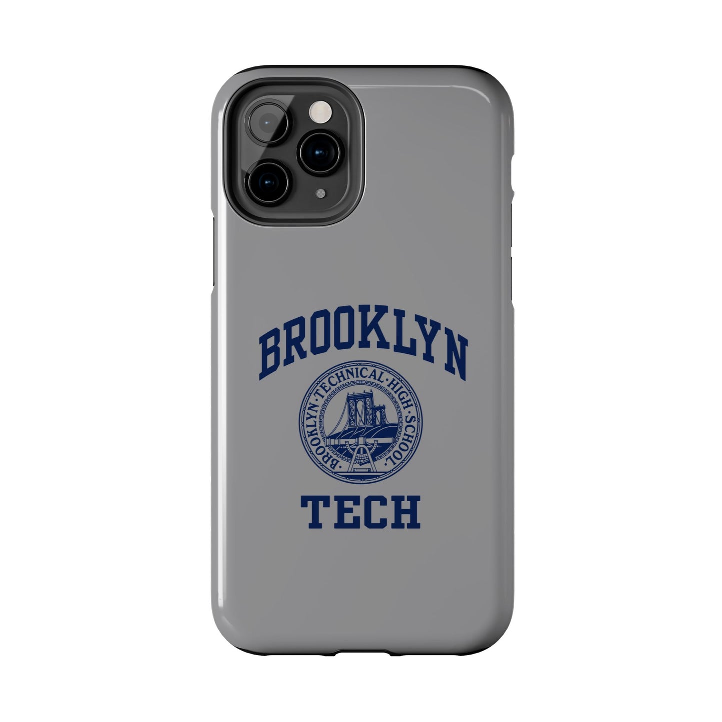 Classic Logo with Brooklyn Tech - Tough Phone Case - Grey with Navy-Blue graphics