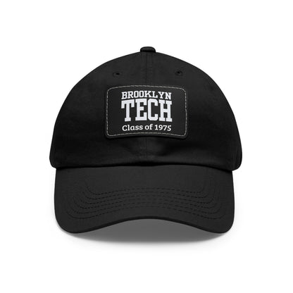 Classic Brooklyn Tech - Hat with Leather Patch (Rectangle) - Class of 1975 - Black & White fonts