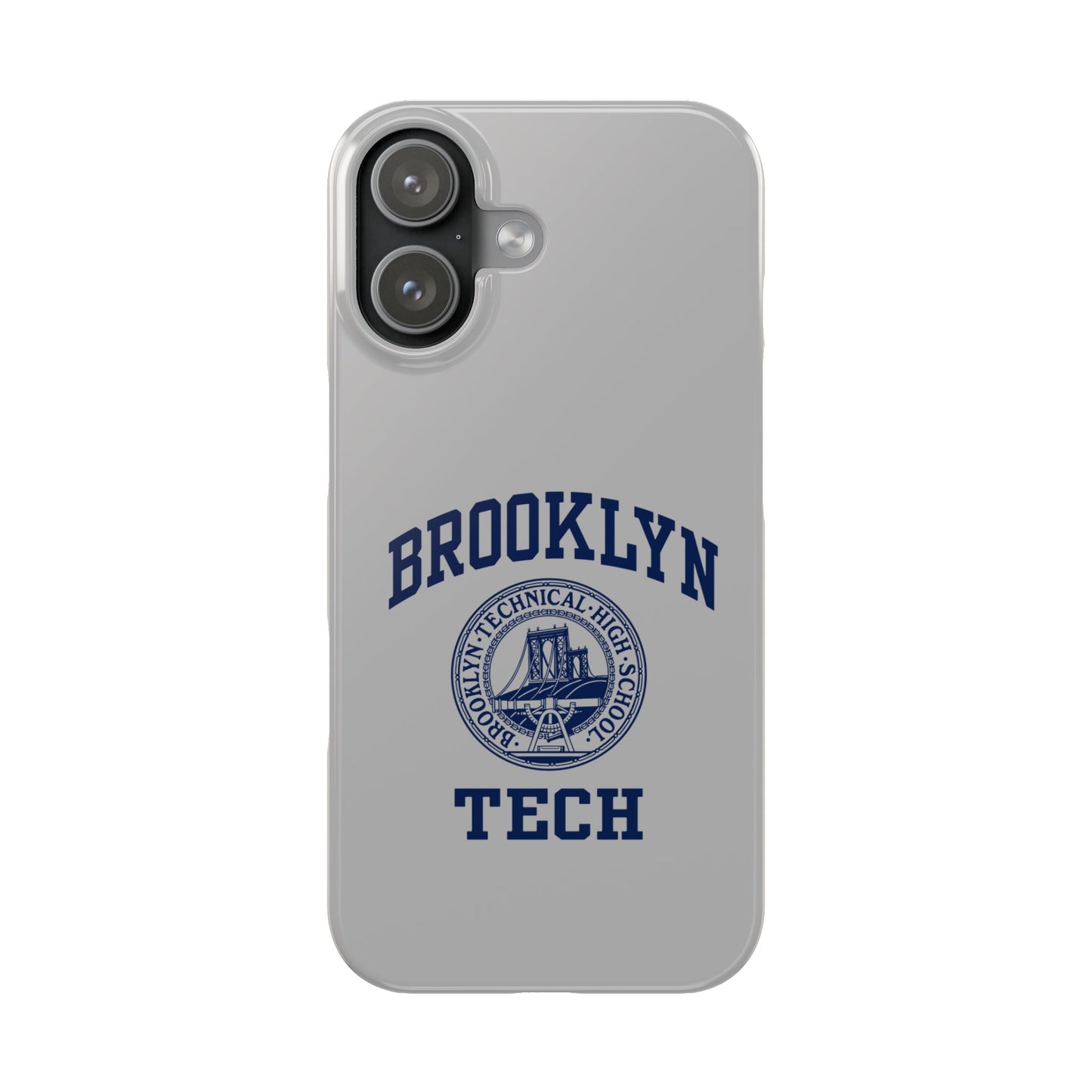 Brooklyn Tech Slim Phone Case - Grey with Navy-Blue Logo