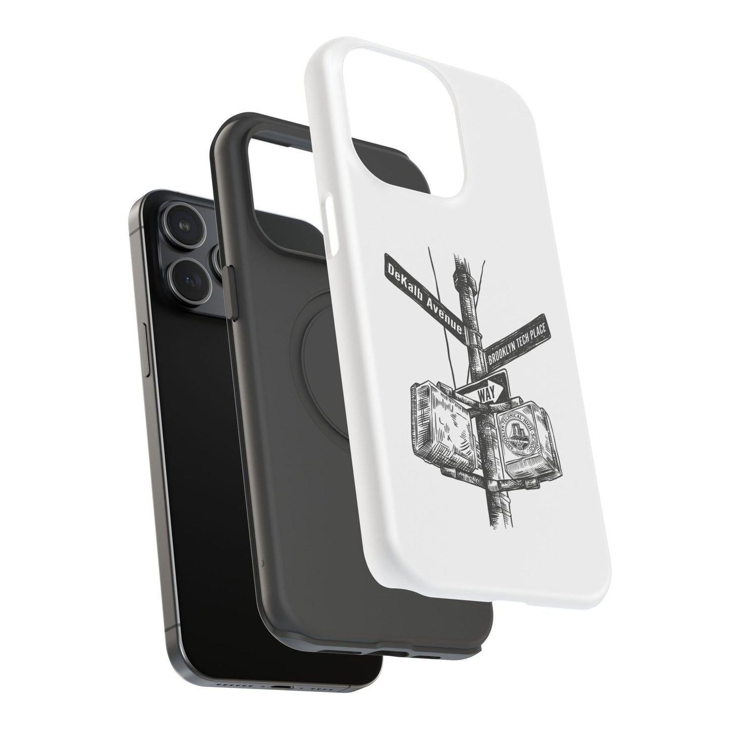 Dekalb Ave & Brooklyn Tech Pl (black graphic) - Impact-Resistant Phone Cases - White