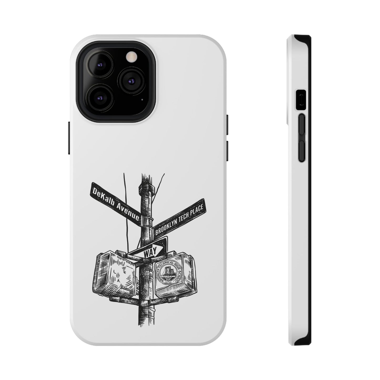 Dekalb Ave & Brooklyn Tech Pl (black graphic) - Impact-Resistant Phone Cases - White
