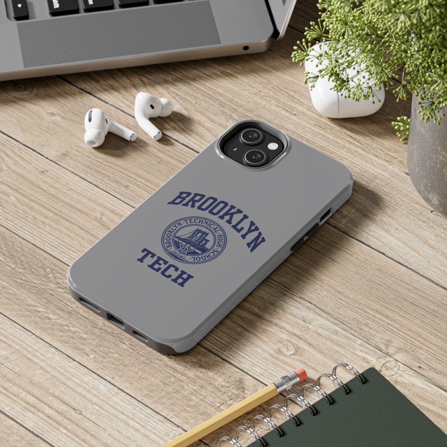 Classic Logo with Brooklyn Tech - Tough Phone Case - Grey with Navy-Blue graphics